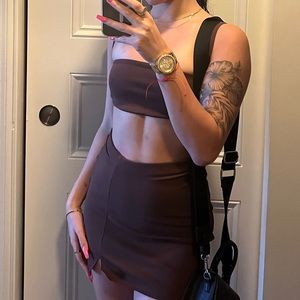 super cute naked wardrobe brown top/skirt set